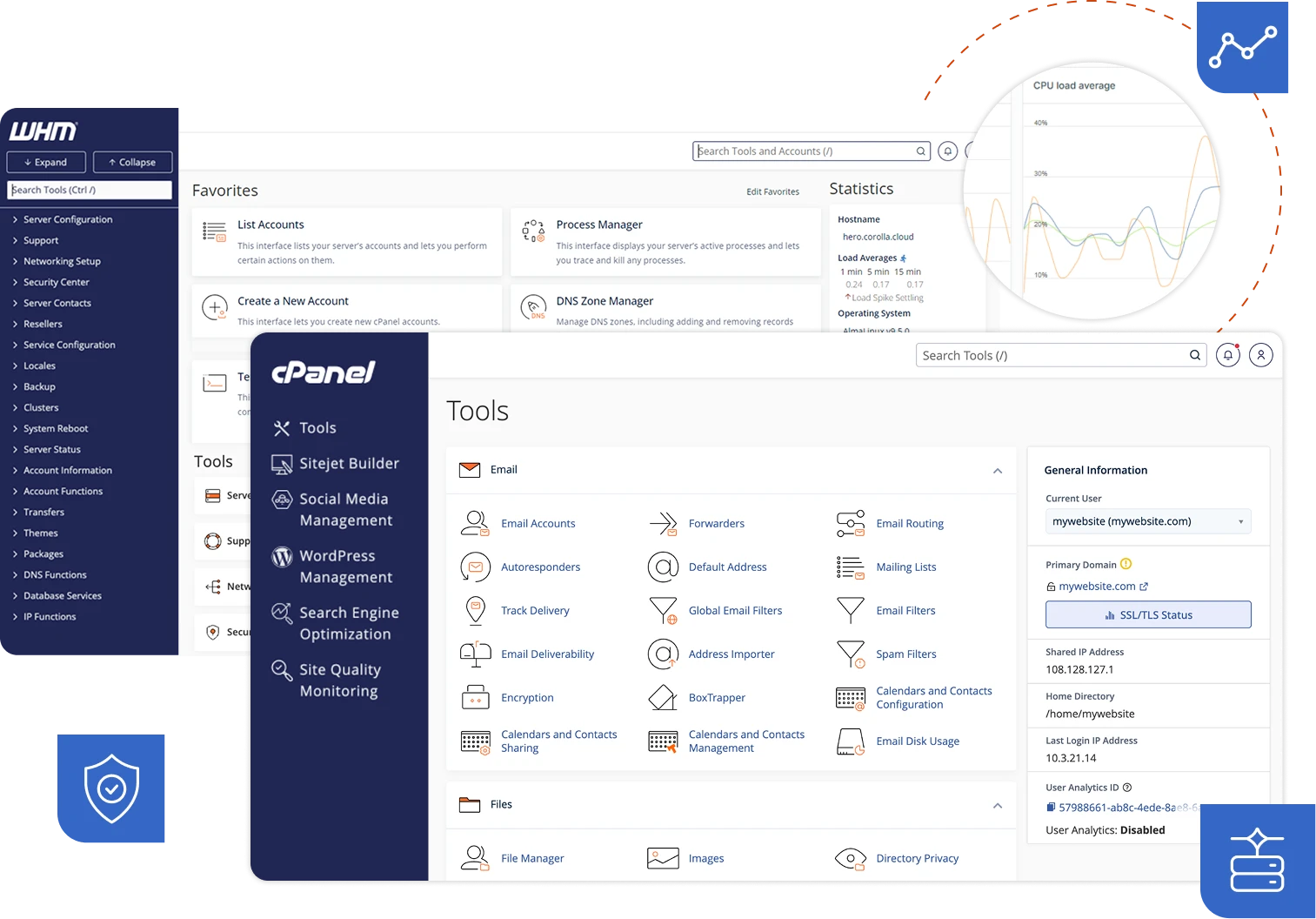 cPanel control panel mockup